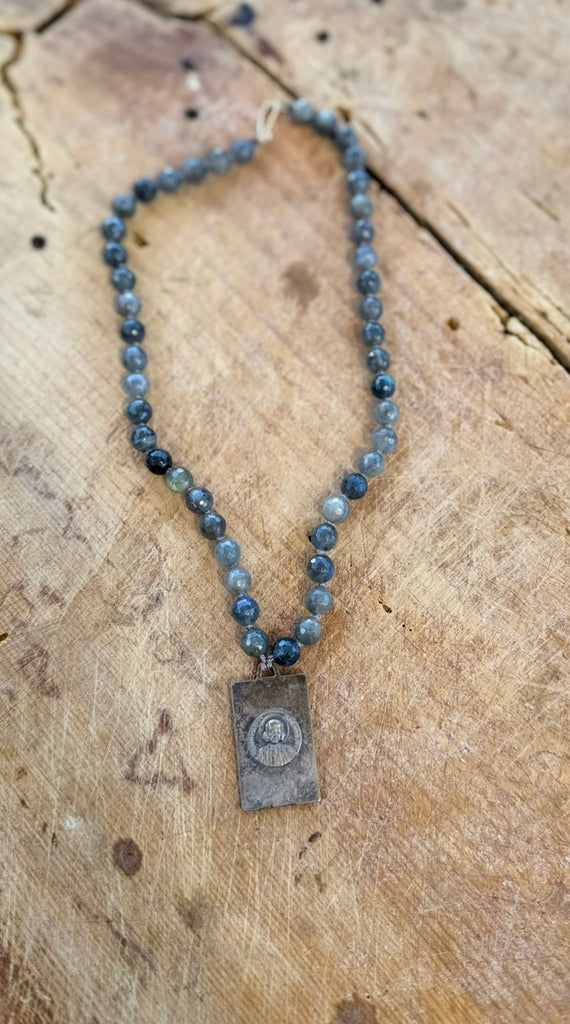 St. Christopher Vintage Charm Labradorite Necklace