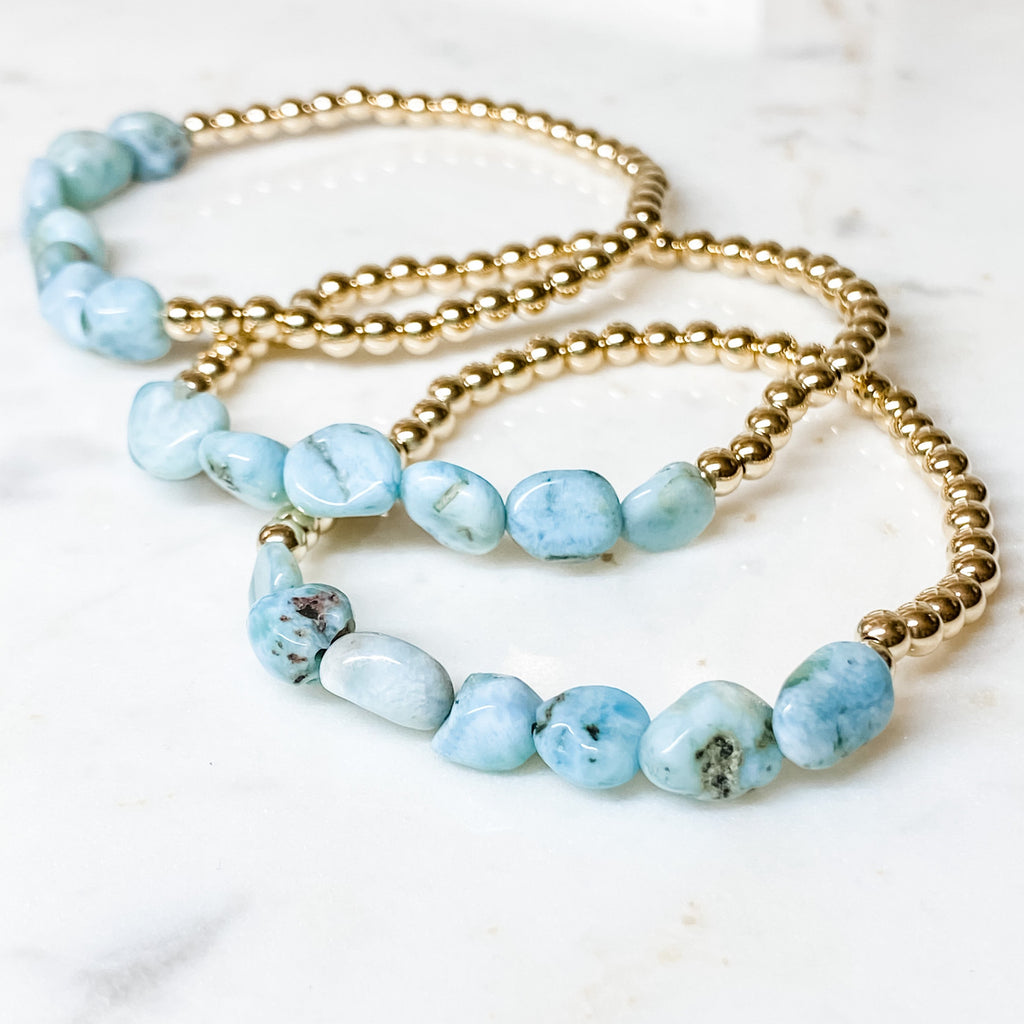 Gold Bracelet with Larimar